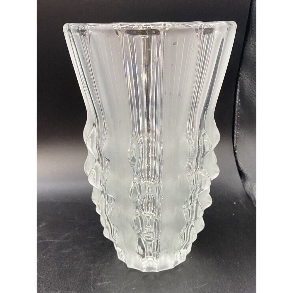 Heavy Glass Vase Frosted & Clear 8” Tall Vintage Ground Base